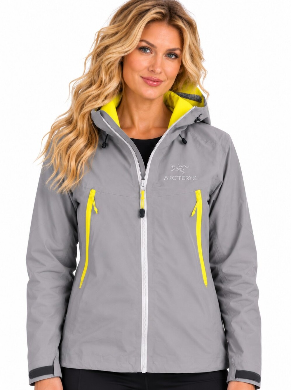 Arc'teryx Beta LT Women's M GORE-TEX Hooded Hardshell Jacket Gray Yellow EUC